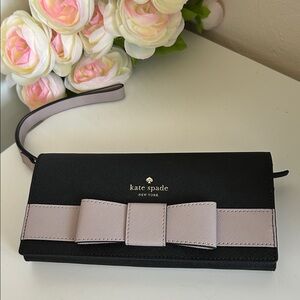 Kate Spade Black Wristlet with Pink Bow
